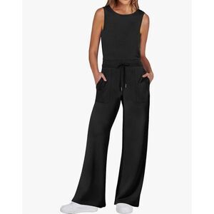 NEW Black Sleeveless Wide Leg Long Pants Jumpsuits L